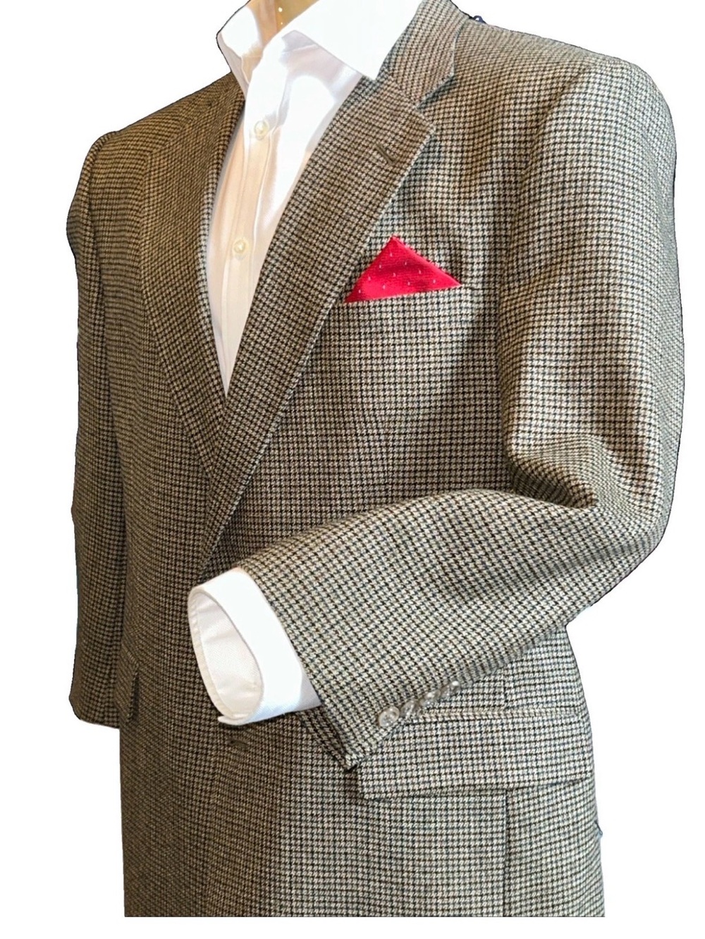 Burberry Houndstooth Tweed Sport Coat Mens Brown 44R Wool 2-Button Blazer Jacket